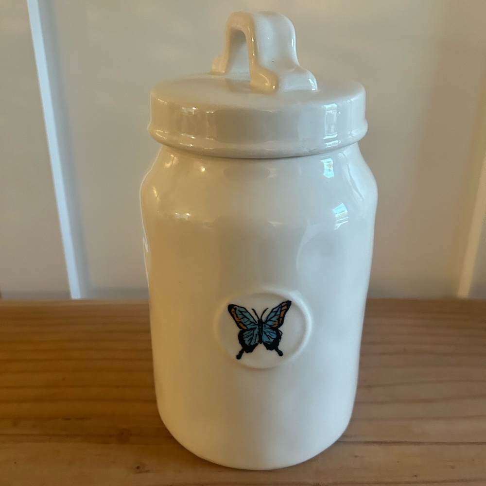 Rae Dunn Blue Butterfly Canister 8.5" w/ Lid & Seal Artisan Collection Magenta